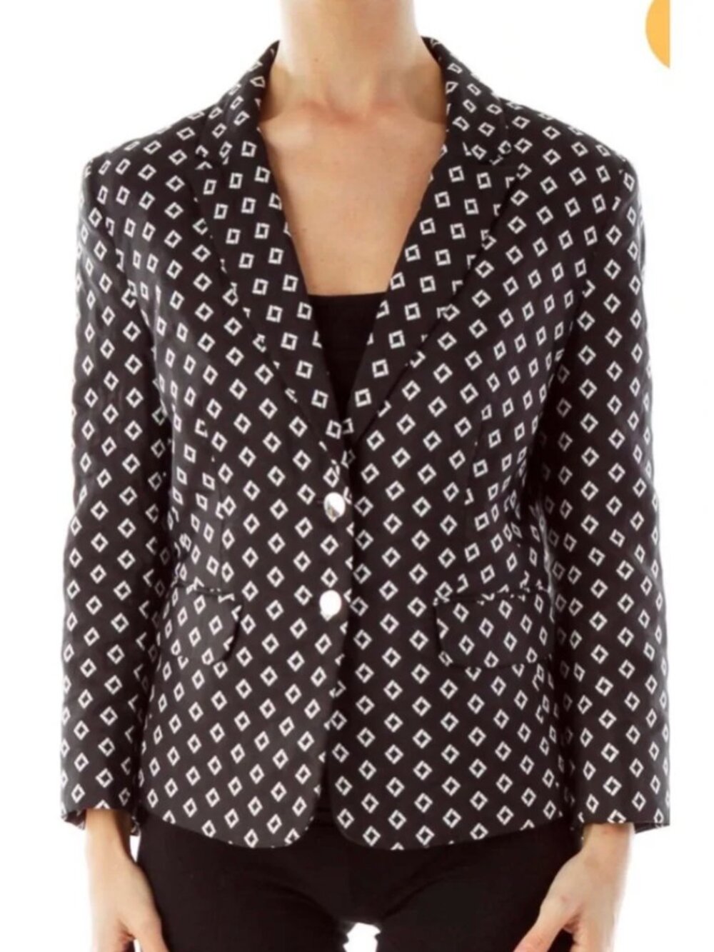 NEW NWT VINCE CAMUTO Desert Horizons Blazer Black White Geo Printed 3/4 Sleeve 2